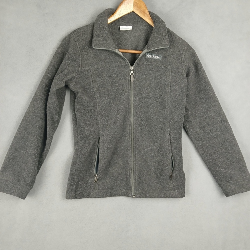 Columbia Fleece Trek Jacket Womens Medium(10-12) Gray Full Zip Pockets Mock Neck
